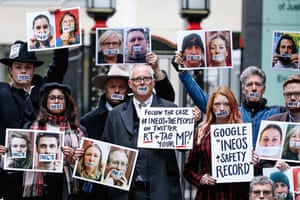 Joe Corré with protesters at the high court in London, England.