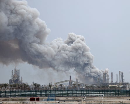 Smoke rises after a strike on an oil refinery