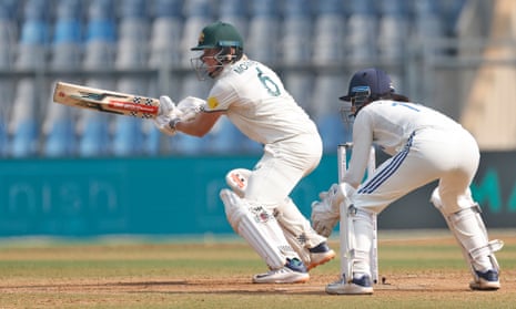 Beth Mooney plays a shot on day three of the women's Test between India and Australia