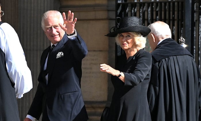 King Charles III and Camilla, Queen Consort, arrive at Writer's Square.