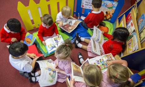 Primary school children reading in a classroom