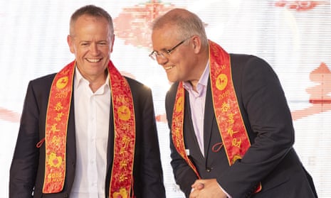 Bill Shorten and Scott Morrison at the Chinese New Year opening ceremony in Box Hill, Melbourne on Saturday.