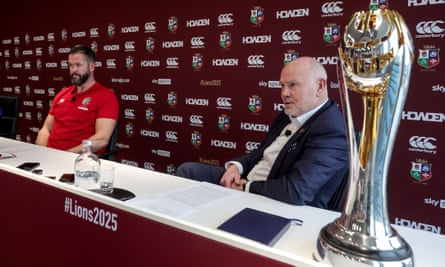 Andy Farrell and Lions chairman Ian Evans