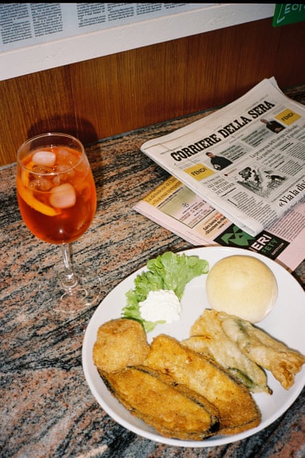 An aperol and baccala for lunch, and the sports paper, at Clai (taken on FILM) in Trieste