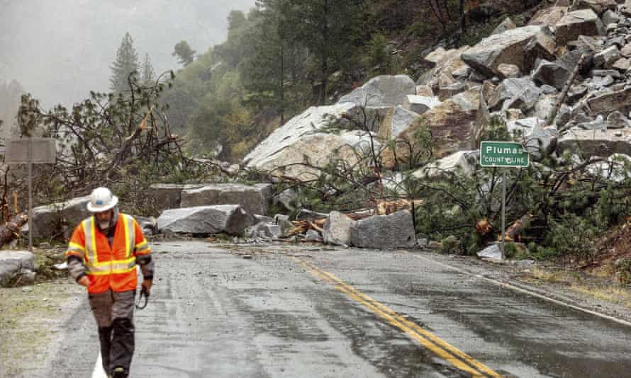 A landslide blocked Highway 70 in the Dixie fire zone on Sunday, in Plumas County, California.