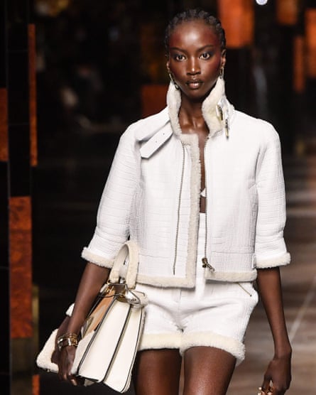 Model Anok Yai walking for Fendi’s spring/summer 2022 collection at Milan fashion week.