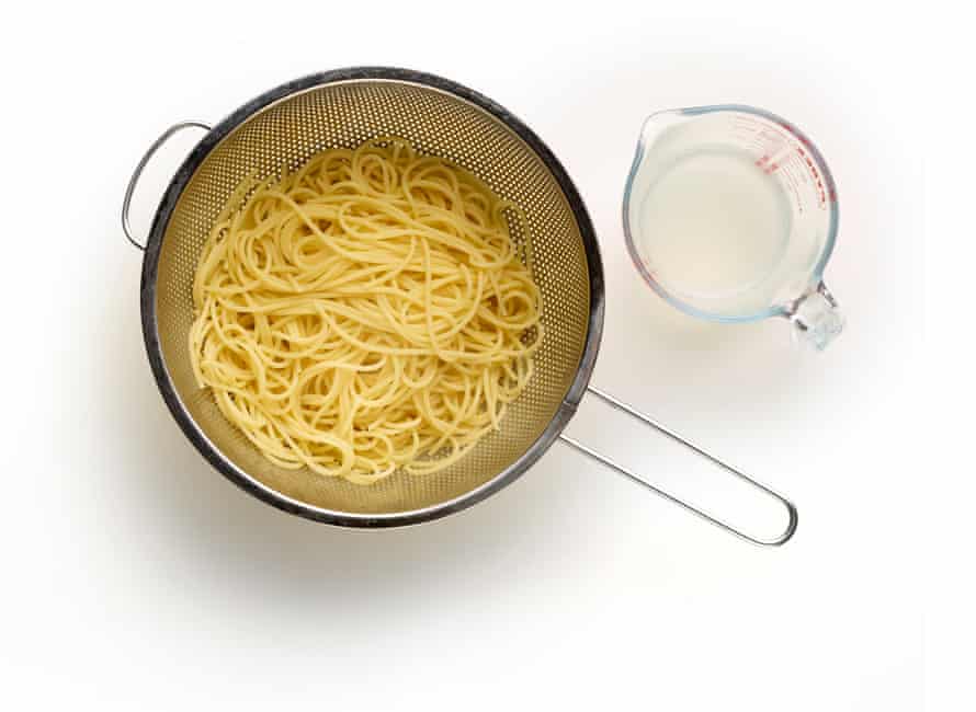 Pasta 6. Add pasta water to the pasta.