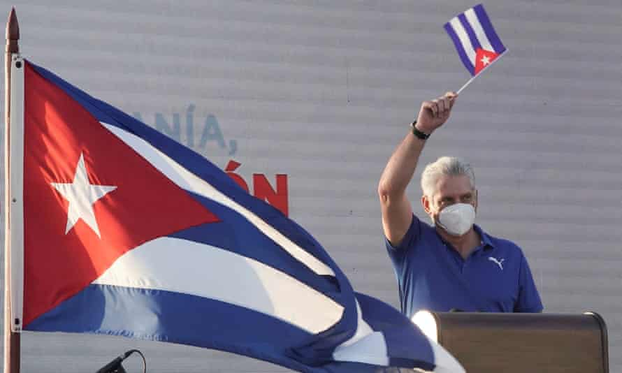 ‘Cuba’s critics blame the government for the daily hardships Cubans face, dismissing US sanctions as an excuse.’ The Cuban president, Miguel Díaz-Canel.