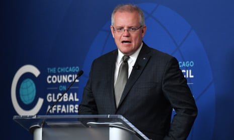 Scott Morrison speaks at the Chicago Council on Global Affairs during his US visit