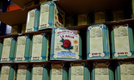 Cans of pimenton de la Vera at the factory of La Dalia, Caceres, Extremadura.