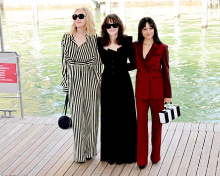 ‘No, you don’t have to.’ (L-R) Catherine O’Hara, Winona Ryder and Jenna Ortega in Venice on 28 August 2024.