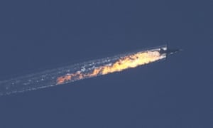 An aircraft is shown going down in the Kizildag region of Turkey’s Hatay province.