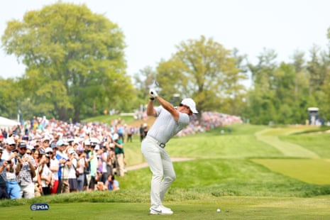 Rory McIlroy of Northern Ireland plays his shot from the second tee.