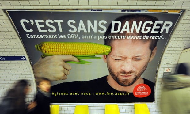 An advert warning against genetically modified food at a subway station in Paris. 