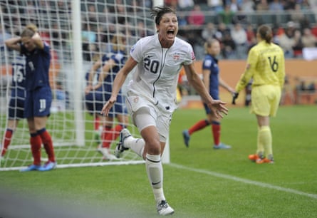 USA’s Abby Wambach celebrates scoring at the 2011 World Cup