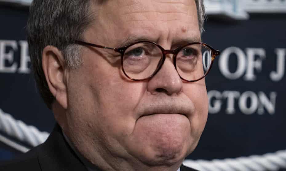 William Barr speaks to reporters in Washington DC, on 13 January. 