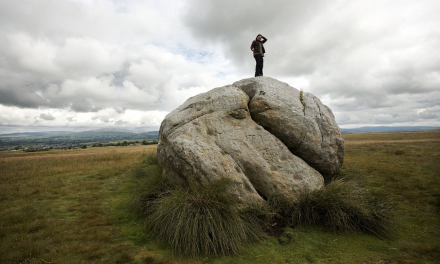 The big stone, the great stone of Fourstones, covered in ancient and modern graffitti, Tatham fells, Lancashire.
