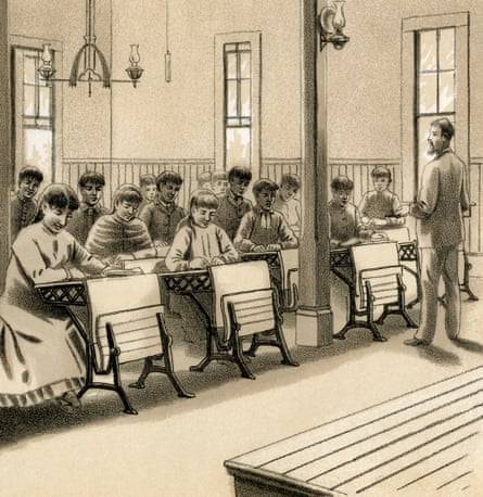 Classroom at Chemawa Indian School in Salem, Oregon, 1880s.