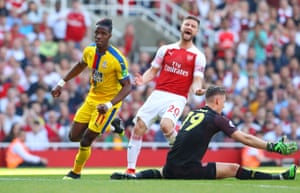 Shkodran Mustafi on his way to a hat-trick of Palace gifts.