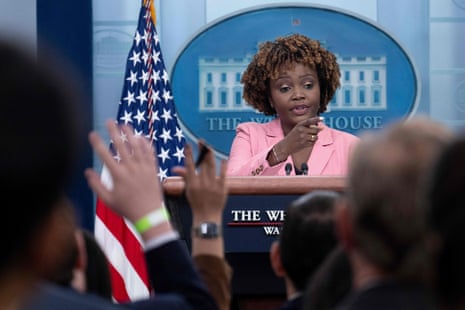Karine Jean-Pierre briefs reporters at the White House on Friday.