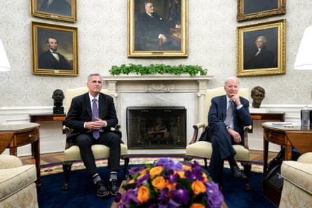 President Joe Biden meets with Speaker of the US House of Representatives Kevin McCarthy in the Oval Office.