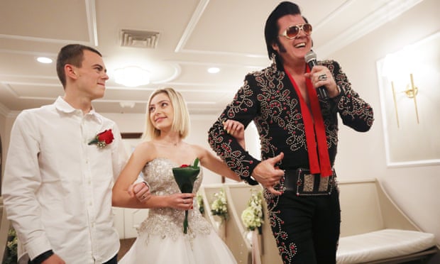 Elvis impersonator Brendan Paul at the Graceland Wedding Chapel in Las Vegas.