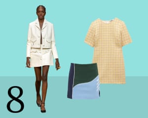 8. Micro mini Love it or loathe it, the 60s favourite is back and set to be summer’s hottest trend. Wear it with flat shoes for the full Mary Quant vibe. From left: Christian Dior SS22. Skirt, £288, Ahluwalia at matchesfashion.com. Dress, £25.99, zara.com