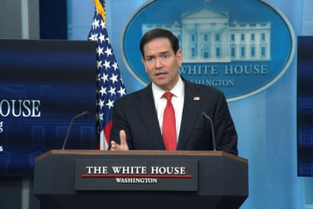 Marco Rubio speaks during a press briefing at the White House.
