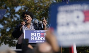 Stacey Abrams addressing voters at a rally in Atlanta, Georgia, on 2 November.