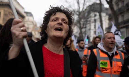 Artist Fabienne Oudart, 56, at Thursday’s protest in central Paris. ‘If you’re a woman in France you should be out on the streets protesting,’ she says.