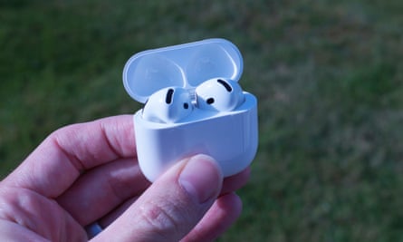 The Apple AirPods 4 in a case.