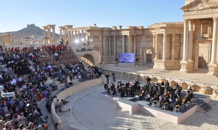 The Mariinsky Theatre Orchestra of Russia performs at the Roman theatre in Palmyra in May 2016