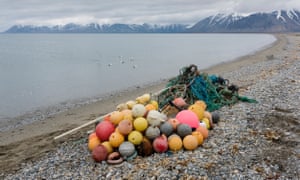 Plastic waste found on the beach at Sarstangen on Prince Carls Forland, on the west coast of Svalbard, Norway.