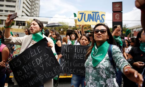 Women take part in a protest to demand the approval of an abortion law after lawmakers rejected it, in Quito, Ecuador, on 28 September 2019. 