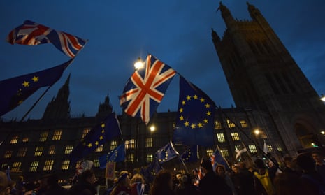 The Union flag and European flag fly outside Westminster on 15 January.