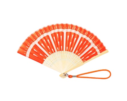 Flying Tiger Foldable bamboo fan with a strap in Orange print