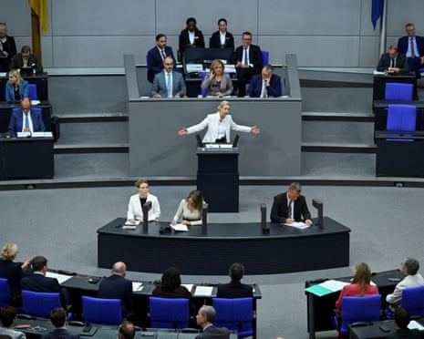 AfD co-leader Alice Weidel speaks during the 2027 budget debate during a plenum session of the lower house of parliament, the Bundestag, in Berlin.