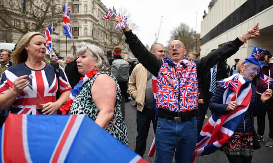 Pro-Brexit supporters in Parliament Square on 31 January.