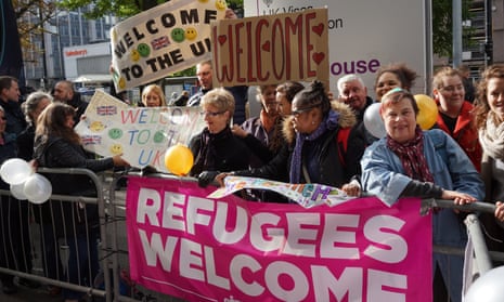 Croydon residents welcoming child refugees arriving at Lunar House from Calais last year.