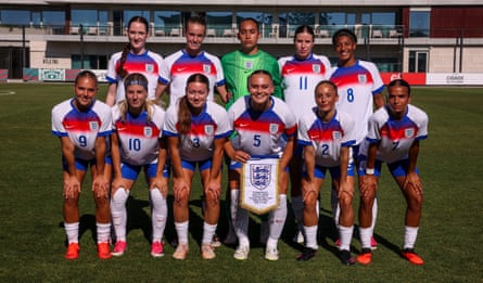 England’s under-20s pose before a friendly this month in Portugal.