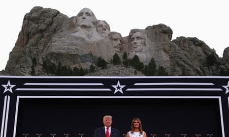 Donald Trump and Melania Trump, seen below Mount Rushmore in South Dakota.