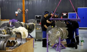 Employees at a engine factory of CSSC Wartsila Engine (Shanghai) Co. Ltd in Shanghai, China.