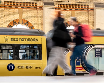 A Bee Network train at Manchester Piccadilly