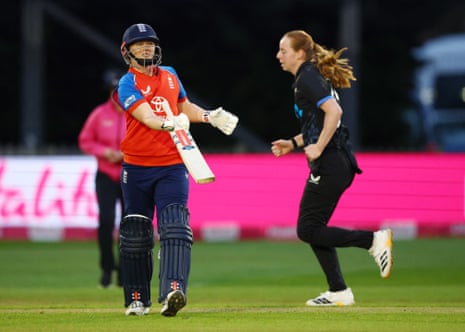 England's Heather Knight reacts after losing her wicket.