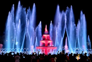 Spectators gather for a display of light and music in Bucharest, Romania