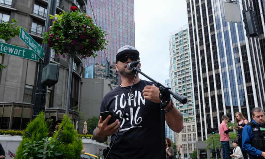 Joey Gibson, the leader of Patriot Prayer. The Portland police bureau has regularly been accused of bias in favour of the group.