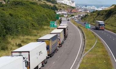 Tailbacks of lorries astatine  the larboard  of Dover past  month.