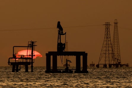 An oil pump jack at Lake Maracaibo,