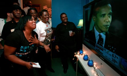 Supporters in New Orleans watch Barack Obama’s presidential victory speech in 2008.
