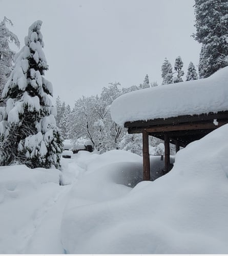 Entrance of a building covered in snow